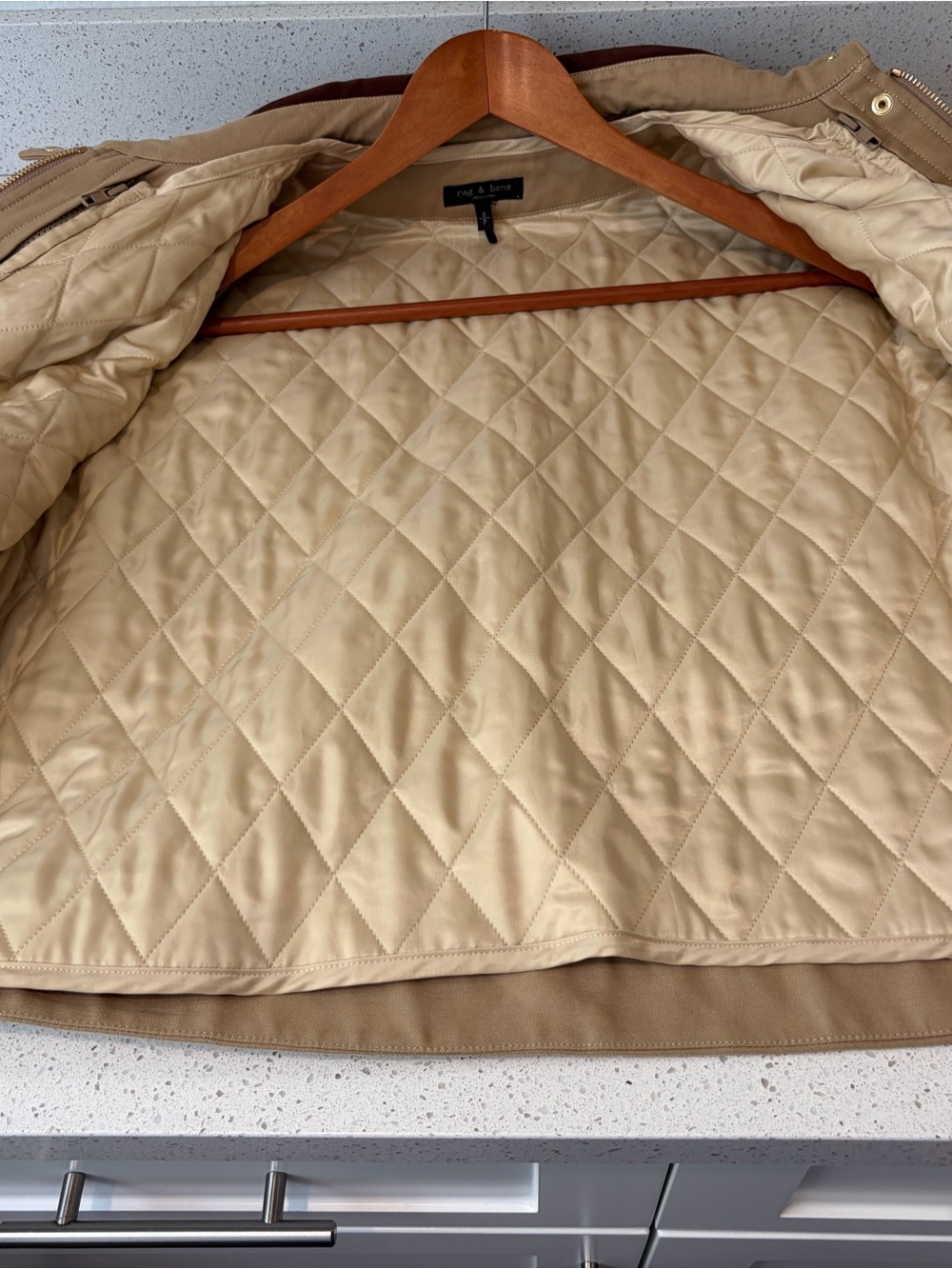 Rag & Bone Women's Tan Cotton Blend Work Jacket with Brown Collar - Picture 4 of 7